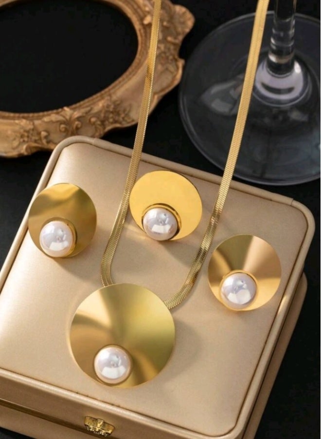 Trendy Stainless Steel Gold Plated Jewellery Set For Women  - Image 1
