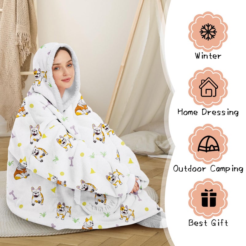 Zando Zando Dog Hoodie - Cozy Warm Wearable Blanket for Women Men - Oversized Hooded Sherpa With Pocket - Thick Fleece Sweater Gift for Adult - White - Image 4