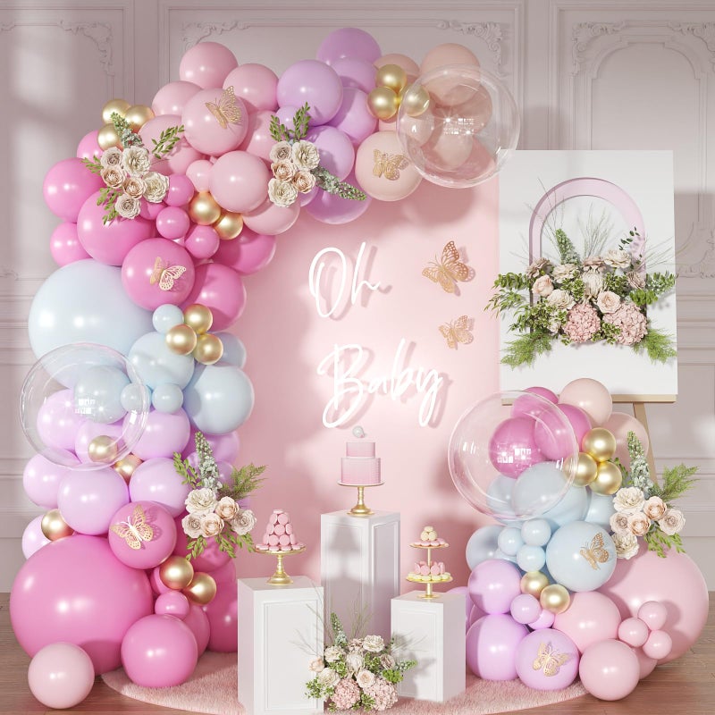NUTTYBASH Light Pink and Blue Balloon Arch Kit Princess Gold Pink Rose Orange Balloon Garland Kit for Wedding Birthday Baby Shower Gender Reveal Bridal Decorations - Image 3