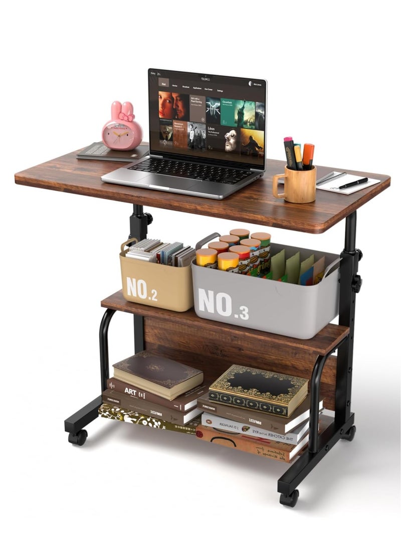 DURKU Compact Mobile Study Desk with Storage Space, Adjustable Writing Table for Small Rooms, Rolling Computer Desk for Bedrooms, Gaming Desk in Pure Black Color - Dimensions 31.5x15.7 Inches - Image 1