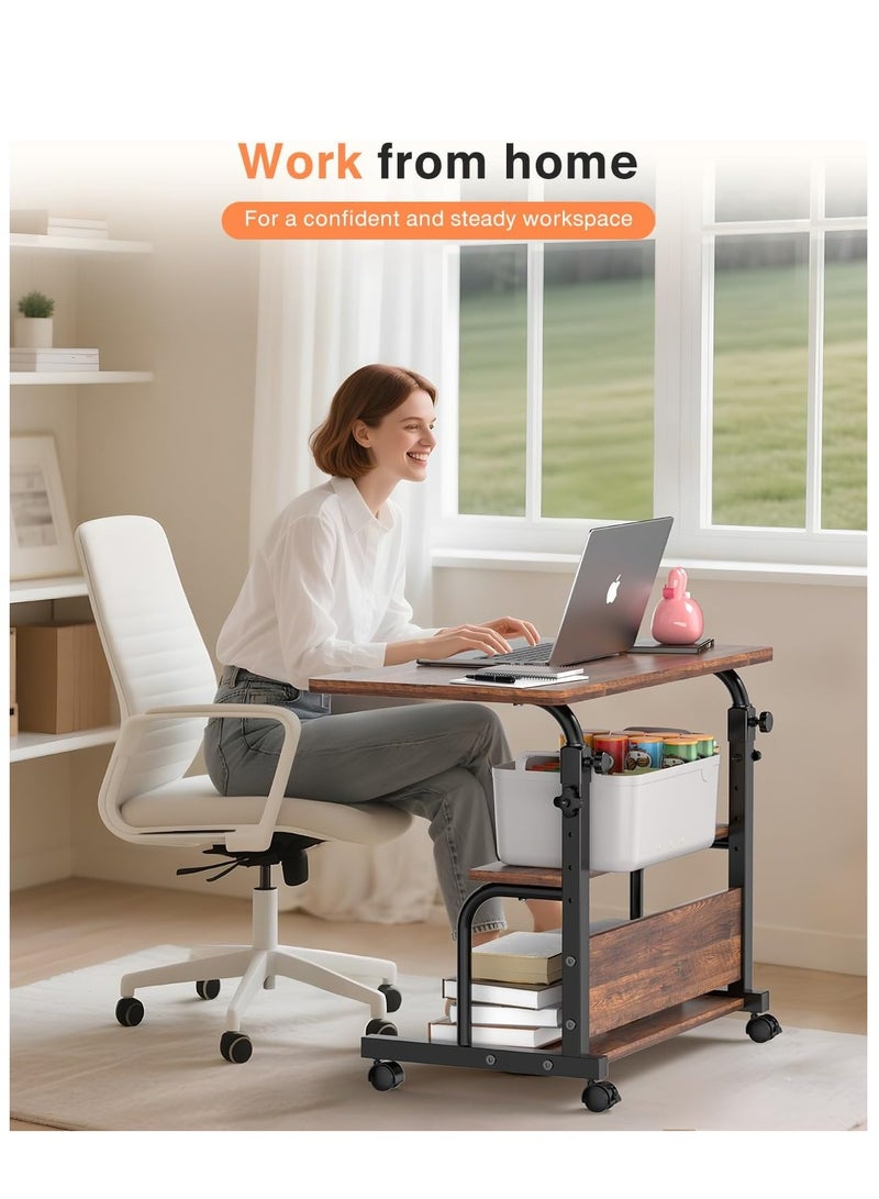 DURKU Compact Mobile Study Desk with Storage Space, Adjustable Writing Table for Small Rooms, Rolling Computer Desk for Bedrooms, Gaming Desk in Pure Black Color - Dimensions 31.5x15.7 Inches - Image 2