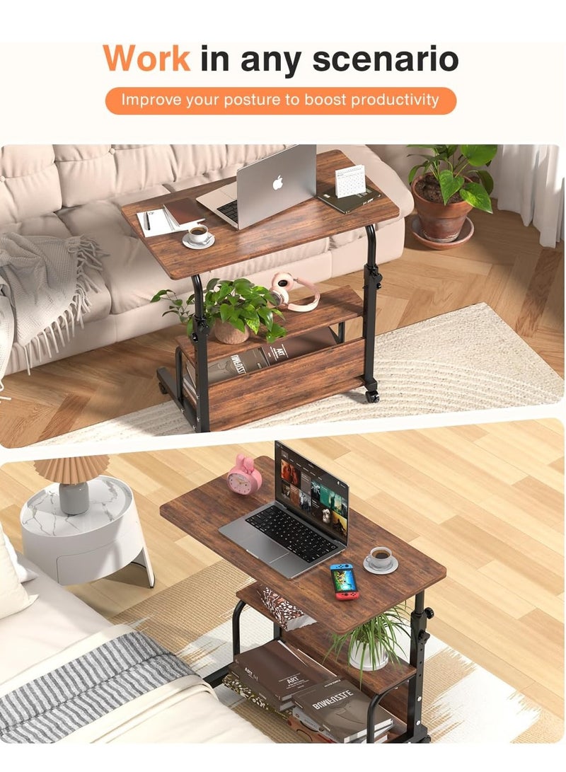 DURKU Compact Mobile Study Desk with Storage Space, Adjustable Writing Table for Small Rooms, Rolling Computer Desk for Bedrooms, Gaming Desk in Pure Black Color - Dimensions 31.5x15.7 Inches - Image 3