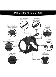 H C USA No Pull Dog Harness with Dog Leash Retractable – Adjustable Dog Harness for Large Dogs with Integrated Leash - Dog Harness and Leash Set with Anti Slip Soft Handle – Comfortable and Safe