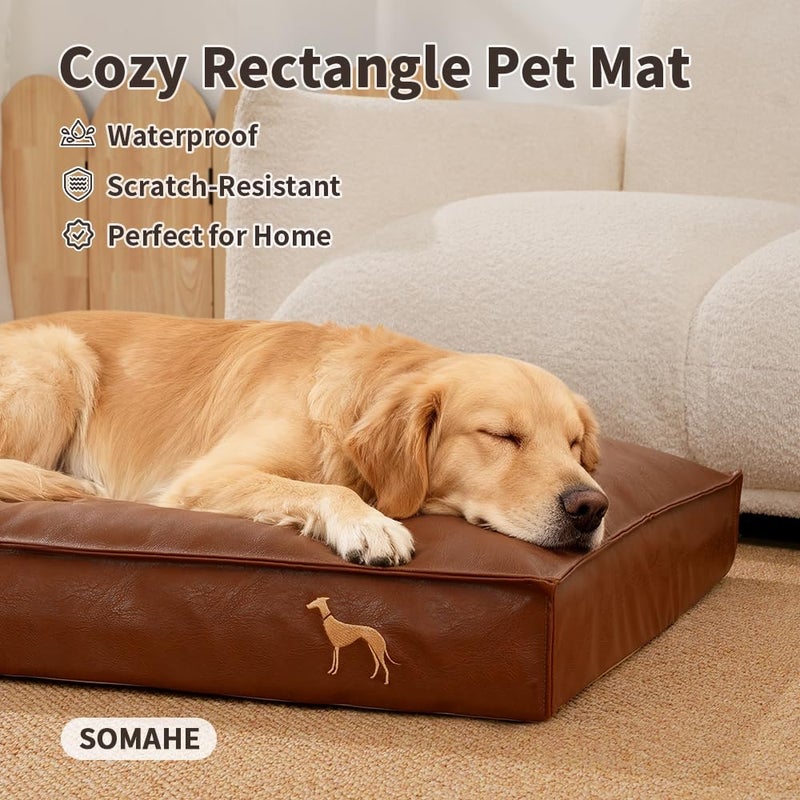 SOMAHE Dog Bed Medium Size Dog Orthopedic Beds for Small Dogs with Removable Washable PU Leather Cover Waterproof Brown 35.4Ã—27.5Ã—4inch - Image 3