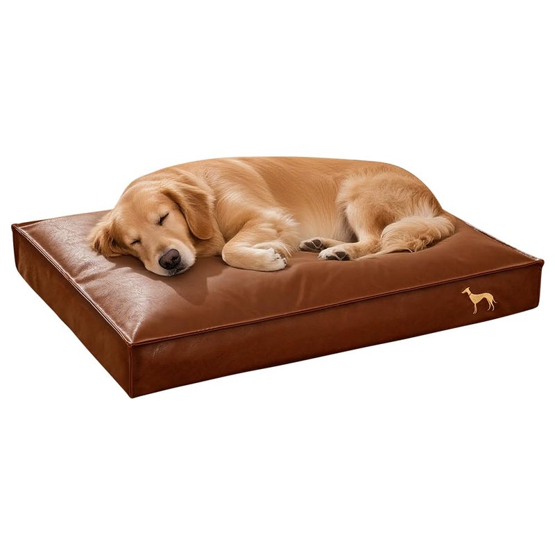 SOMAHE Dog Bed Medium Size Dog Orthopedic Beds for Small Dogs with Removable Washable PU Leather Cover Waterproof Brown 35.4Ã—27.5Ã—4inch - Image 1