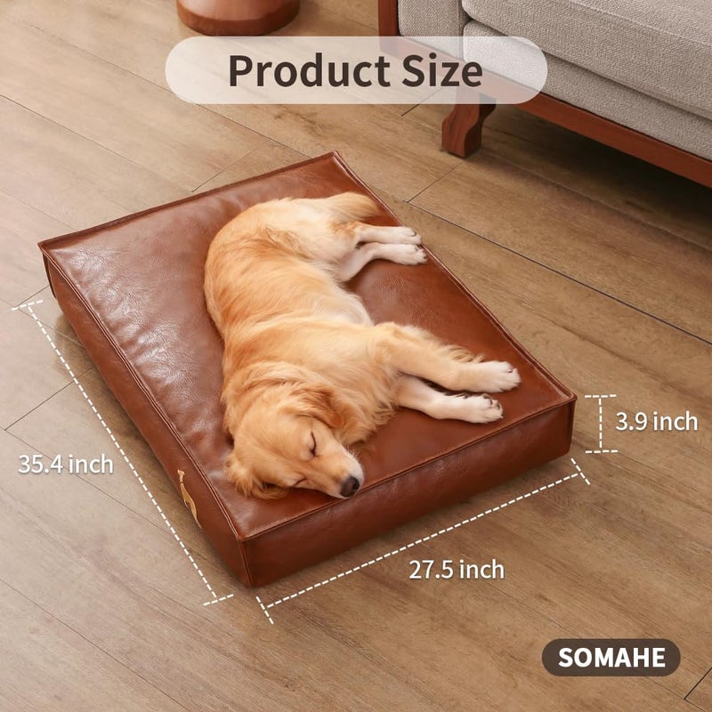 SOMAHE Dog Bed Medium Size Dog Orthopedic Beds for Small Dogs with Removable Washable PU Leather Cover Waterproof Brown 35.4Ã—27.5Ã—4inch - Image 4