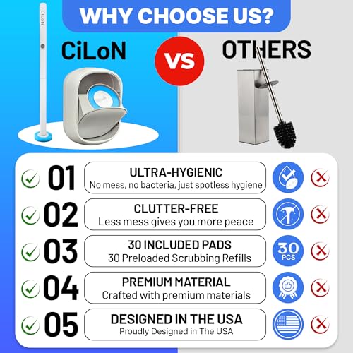 CiLoN Disposable Toilet Cleaning System 30 Disposal Toilet Bowl Brush Refill Heads SpaceSaving Wall Mounted Toilet Brush and Holder Set for Modern Bathrooms RVs Starter Kit 30 Sponge Pads - Image 3