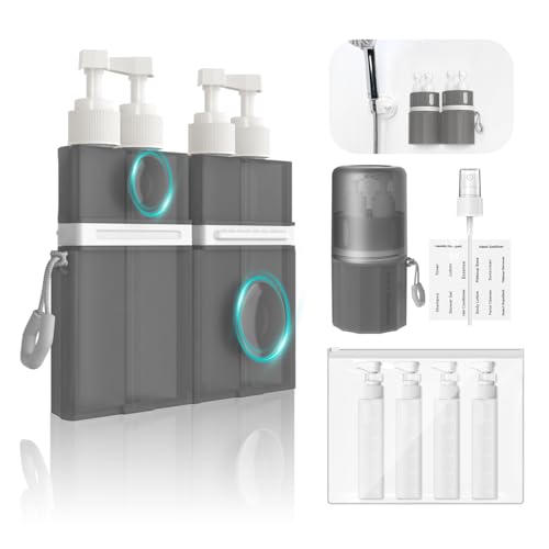 YOTIME 4 in 1 Travel Dispenser Bottle Vacuum Silicone Suction Cup for Smooth Walls TSA Approved Leak Proof Travel Size Containers for Toiletries Shampoo Body Wash and Conditioner Gray - Image 1
