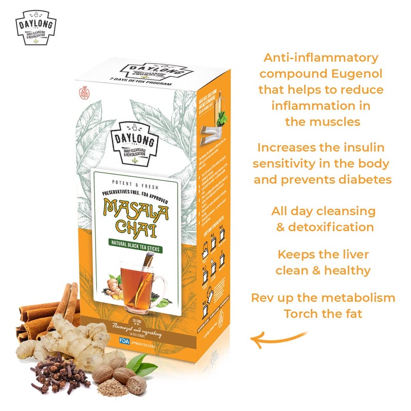 Daylong Masala Tea Stick with Cinnamon, Ginger, Cardamom & Other Spices | No Drips, No Mess | Individually Sealed for Freshness | Convenient & Travel-Friendly | 14 Count Per Packet (Pack of 2) - Image 3
