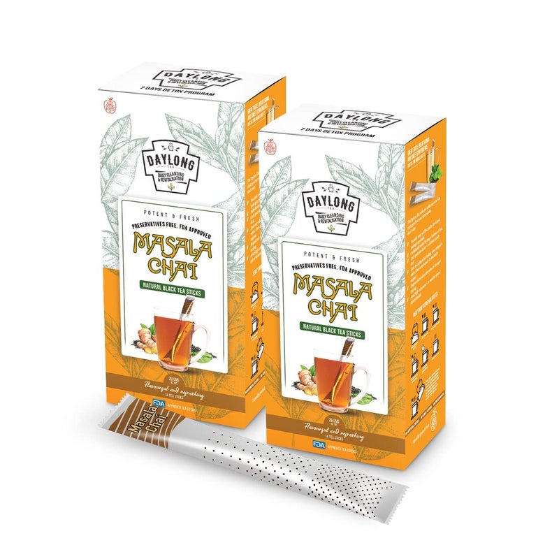 Daylong Masala Tea Stick with Cinnamon, Ginger, Cardamom & Other Spices | No Drips, No Mess | Individually Sealed for Freshness | Convenient & Travel-Friendly | 14 Count Per Packet (Pack of 2) - Image 1