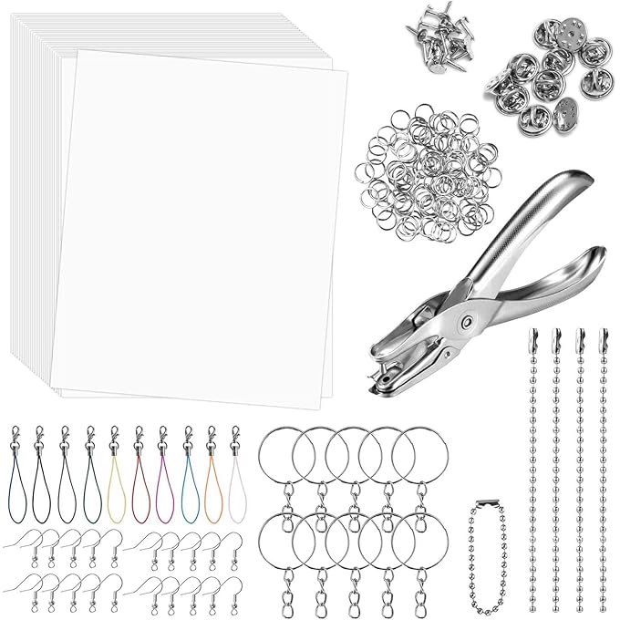 Heat Shrink Plastic Sheets Pack, Shrinky Art Crafts Set Include Blank Shrinky Art Film Paper with Keychains Accessories for DIY Ornaments or Creative Craft
