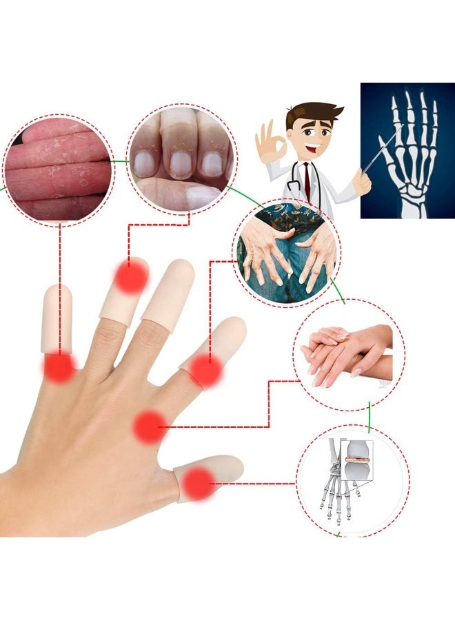 Pnrskter Gel Finger Cots, Finger Protector Support(14 PCS) NEW MATERIAL Finger Sleeves Great for Trigger Finger, Hand Eczema, Finger Cracking, Finger Arthritis and More. (Beige, Short) - Image 2