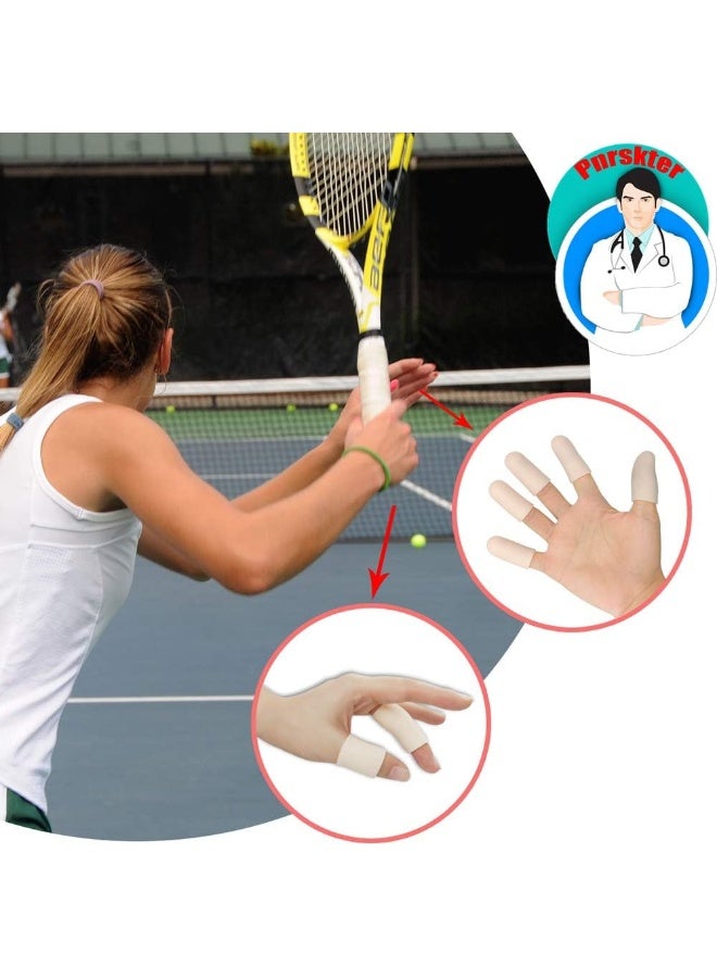 Pnrskter Gel Finger Cots, Finger Protector Support(14 PCS) NEW MATERIAL Finger Sleeves Great for Trigger Finger, Hand Eczema, Finger Cracking, Finger Arthritis and More. (Beige, Short) - Image 4