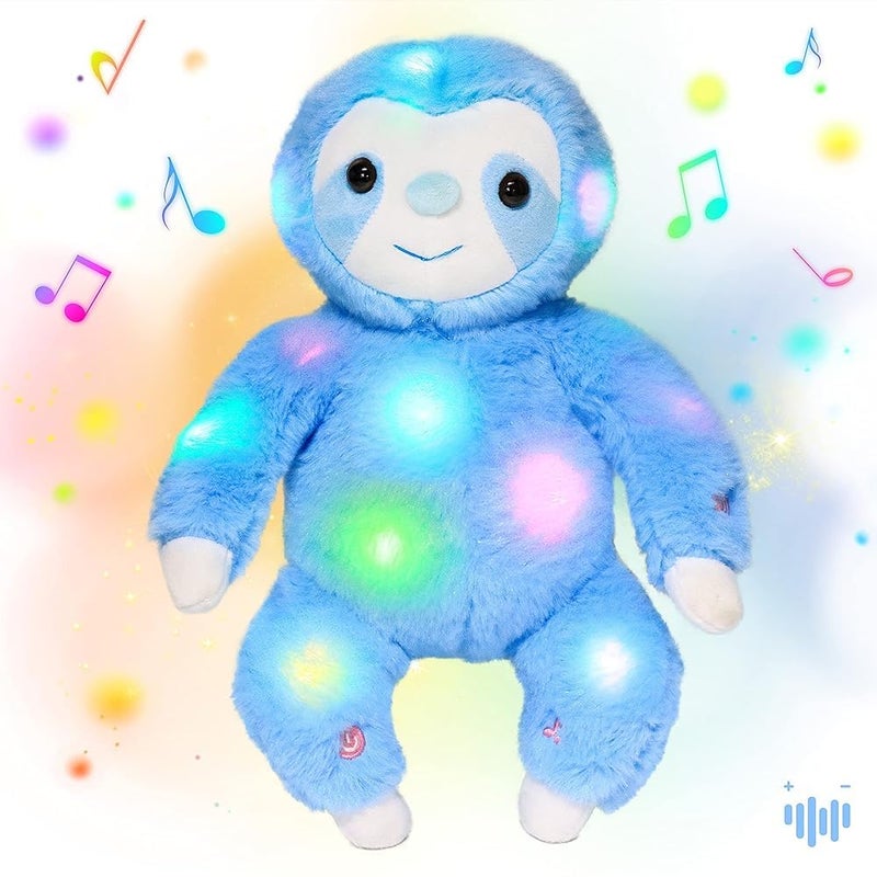 Hopearl LED Musical Plush Sloth Light up Stuffed Animal Three Toed Sloth Floppy Night Lights Glow in The Dark Birthday Festival for Kids Toddlers Blue 125 - Image 3