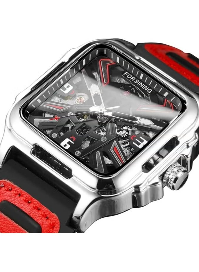 فورسينينج ساعات رجالية ساعة يد ميكانيكية أوتوماتيكية فاخرة مقاومة للماء بحزام جلدي 1008 - Image 4
