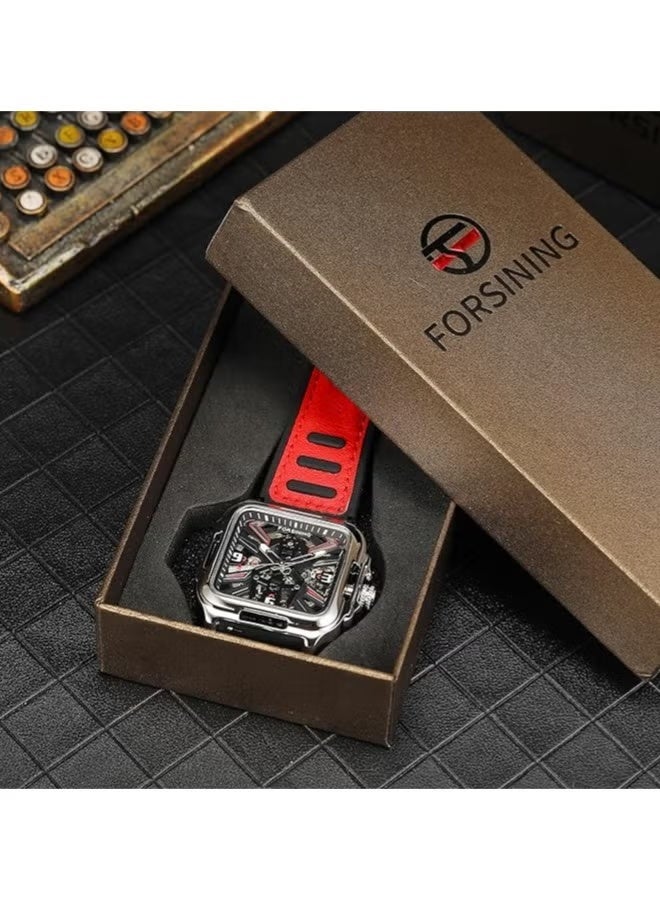فورسينينج ساعات رجالية ساعة يد ميكانيكية أوتوماتيكية فاخرة مقاومة للماء بحزام جلدي 1008 - Image 2