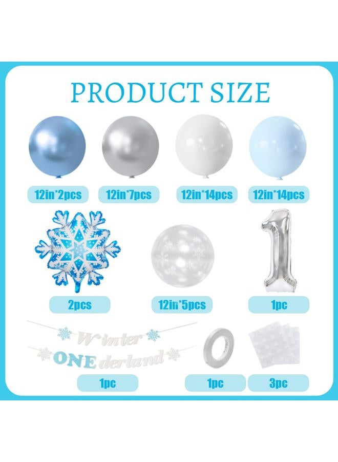 Yumiche Winter Onederland Party Decorations, Winter Onederland 1st Birthday For Boy,Blue First Birthday Decorations For Boy With Blue White Balloons, Snowflake Balloons, Number 1 Balloon And Banner - Image 3