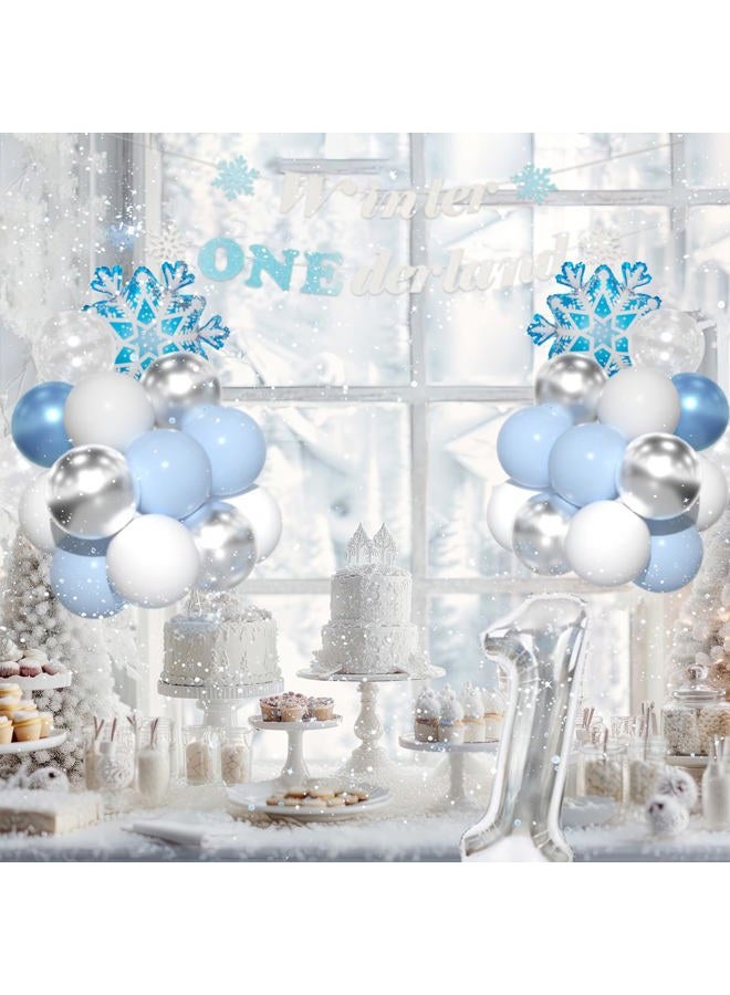 Yumiche Winter Onederland Party Decorations, Winter Onederland 1st Birthday For Boy,Blue First Birthday Decorations For Boy With Blue White Balloons, Snowflake Balloons, Number 1 Balloon And Banner - Image 4