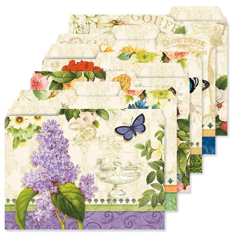 Current Grande Fleur File Folders Value Pack - Bulk Set of 24, 6 Pretty Decorative Designs, 1/3 Cut Tabs, Heavy-Duty Paper Stock, Office Supplies for Home & Work, 9-Â½â€ x 11-Â¾â€ Letter Size - Image 1