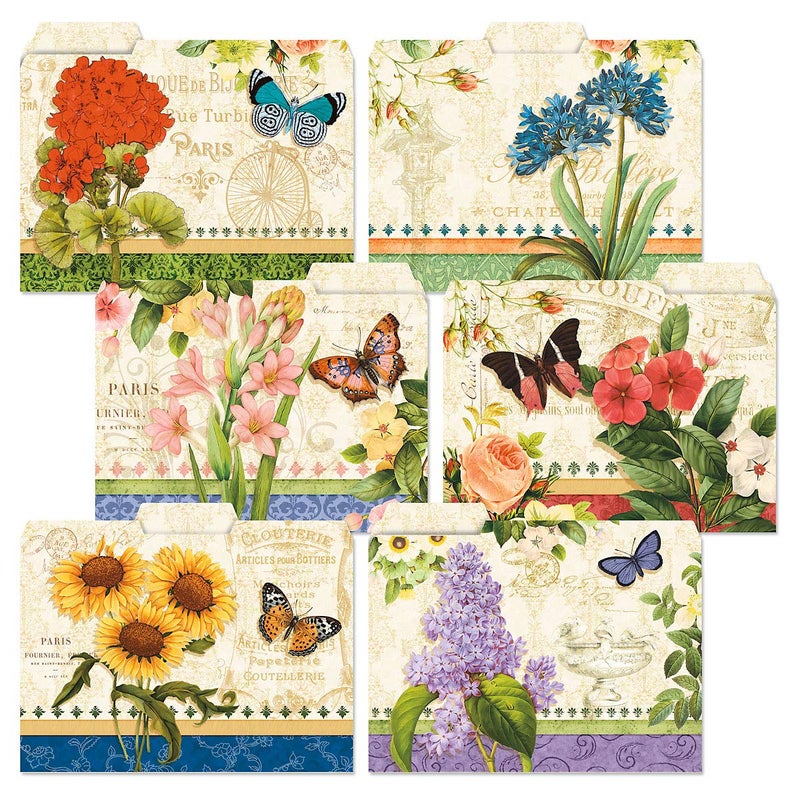 Current Grande Fleur File Folders Value Pack - Bulk Set of 24, 6 Pretty Decorative Designs, 1/3 Cut Tabs, Heavy-Duty Paper Stock, Office Supplies for Home & Work, 9-Â½â€ x 11-Â¾â€ Letter Size - Image 4