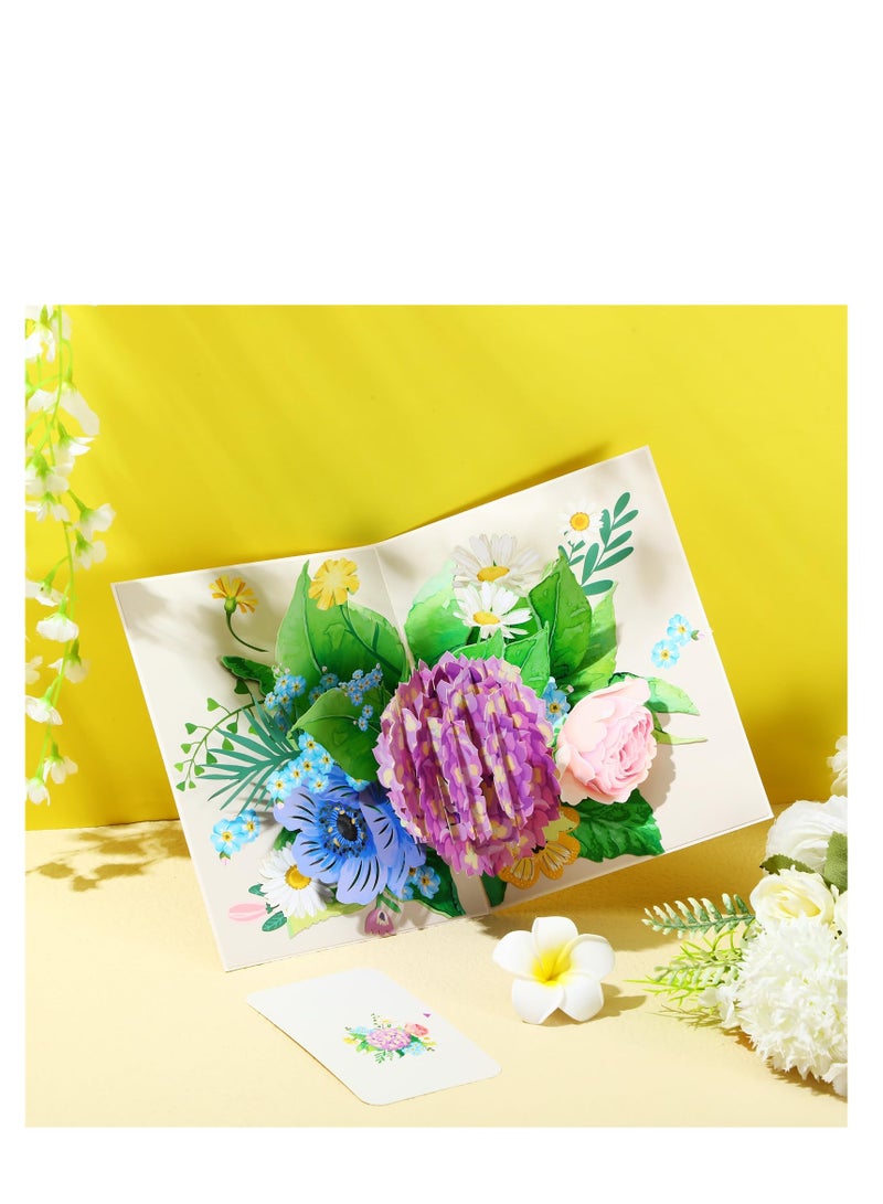 SYOSI 4 Pcs 3D Pop-up Flower Greeting Card Birthday Cards Mother's Day Greeting Cards Anniversary Card Bouquet Celebration Card with Note Card and Envelope for Mother Wife Teacher Friends  - Image 4
