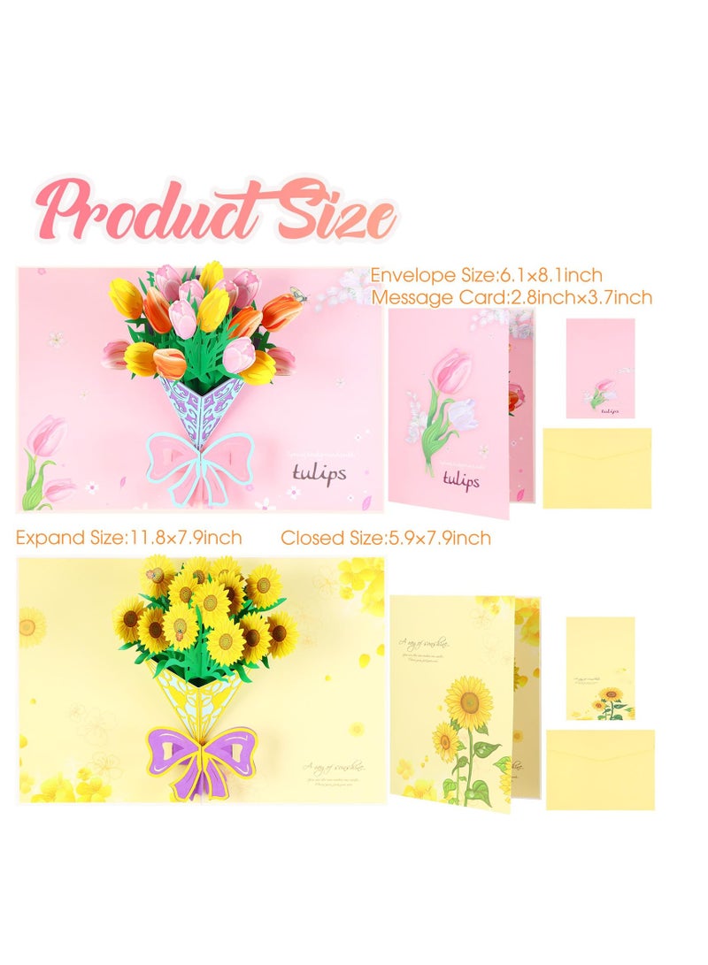 SYOSI 4 Pcs 3D Pop-up Flower Greeting Card Birthday Cards Mother's Day Greeting Cards Anniversary Card Bouquet Celebration Card with Note Card and Envelope for Mother Wife Teacher Friends  - Image 3