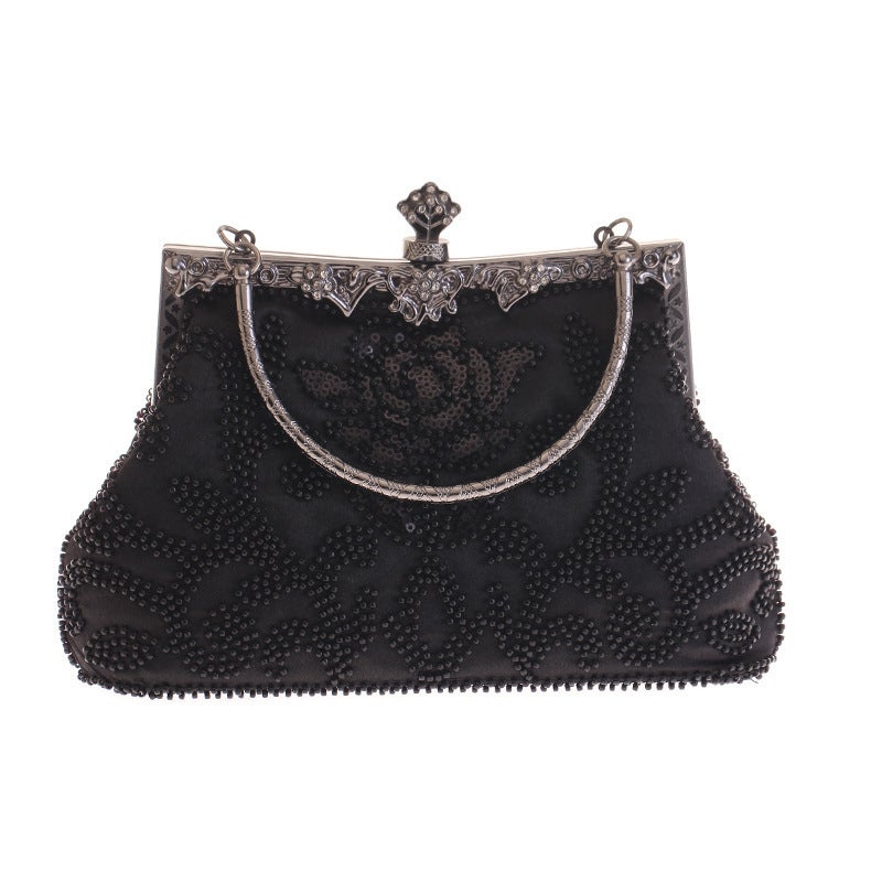 Diamond-Encrusted Beaded Embroidered Bag Evening Wear Portable Evening Bag Classic Cheongsam Perfect Bag 12-2 Gold Bag - Image 3