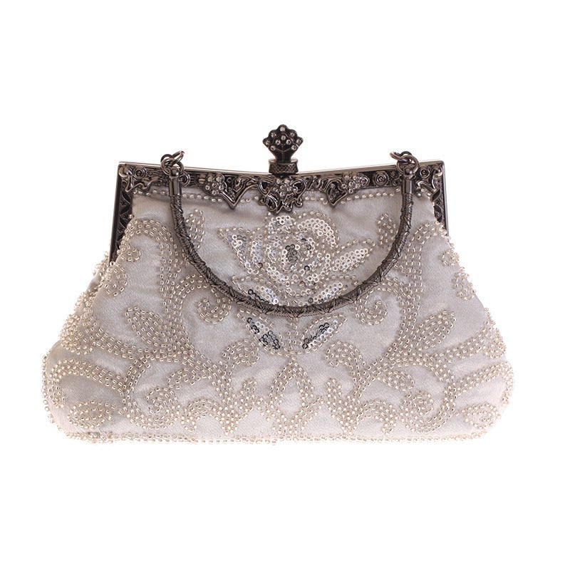 Diamond-Encrusted Beaded Embroidered Bag Evening Wear Portable Evening Bag Classic Cheongsam Perfect Bag 12-2 Gold Bag - Image 4