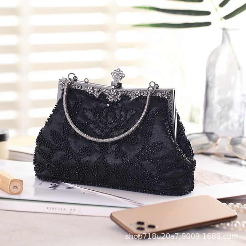 Diamond-Encrusted Beaded Embroidered Bag Evening Wear Portable Evening Bag Classic Cheongsam Perfect Bag 12-2 Gold Bag - Image 1