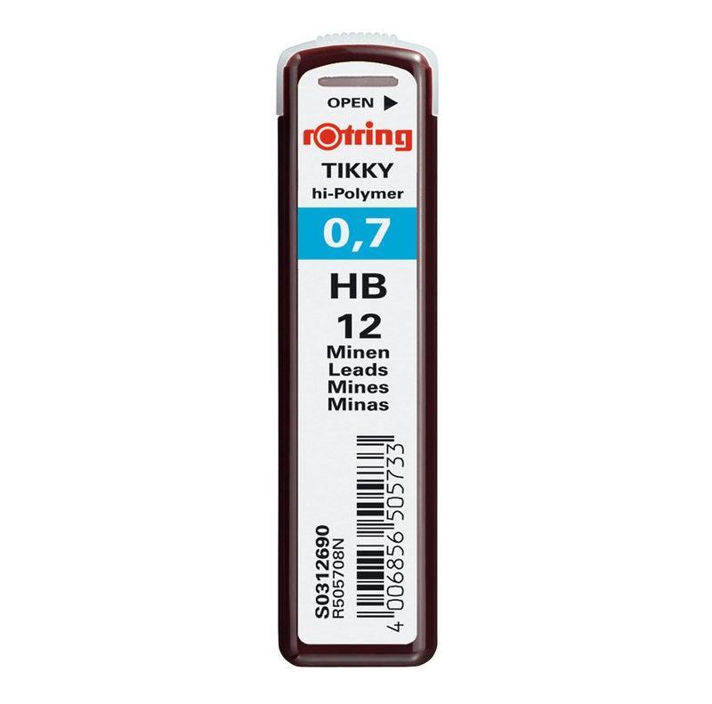 rOtring Tikky Mechanical Pencil Lead 0.7mm, HB, 12 Lead (R505 708 HB) - Image 1