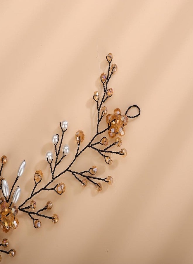 Rumtock Champagne Crystal Flower Black Hair Vine for Wedding Bride Women Girls Long Headband Vintage Handmade Hair Accessories - Image 4
