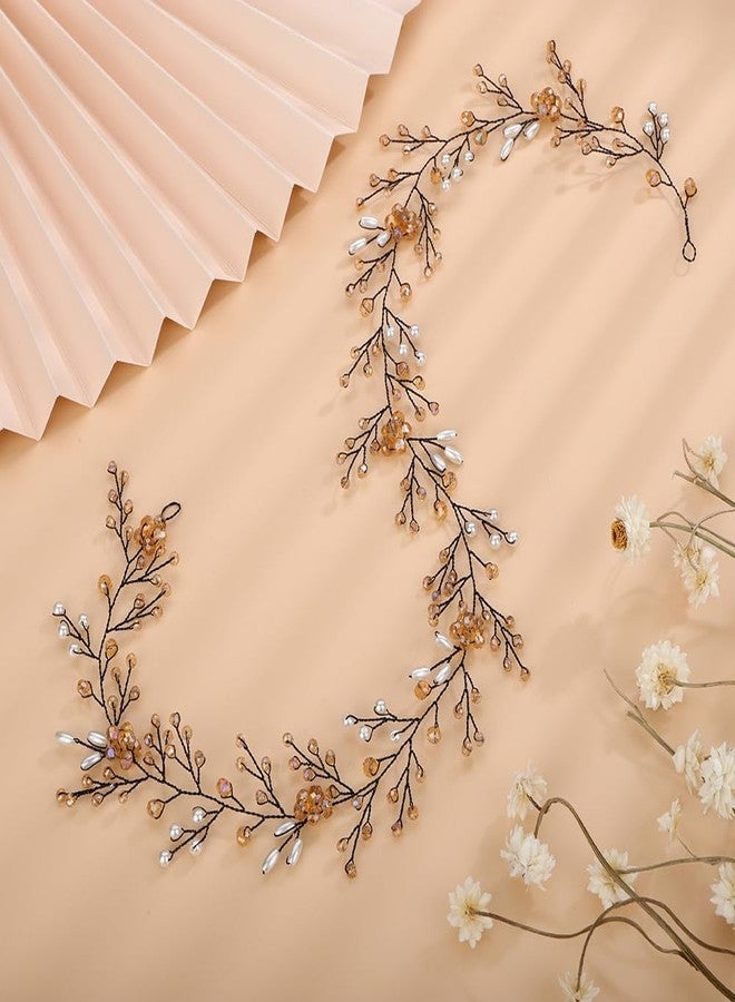 Rumtock Champagne Crystal Flower Black Hair Vine for Wedding Bride Women Girls Long Headband Vintage Handmade Hair Accessories - Image 3