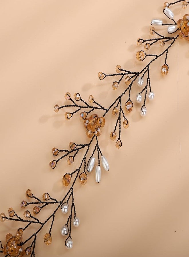 Rumtock Champagne Crystal Flower Black Hair Vine for Wedding Bride Women Girls Long Headband Vintage Handmade Hair Accessories - Image 2