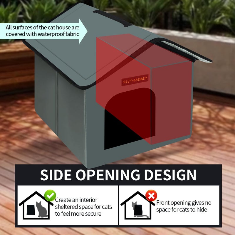 Rest-Eazzzy Cat House for Outdoor Cats, Weatherproof and Insulated Feral Cat House with Mat and Clip, Easy to Put Together, Selfwarming Cat Shelter for Winter(Grey, Waterproof House-S) - Image 3