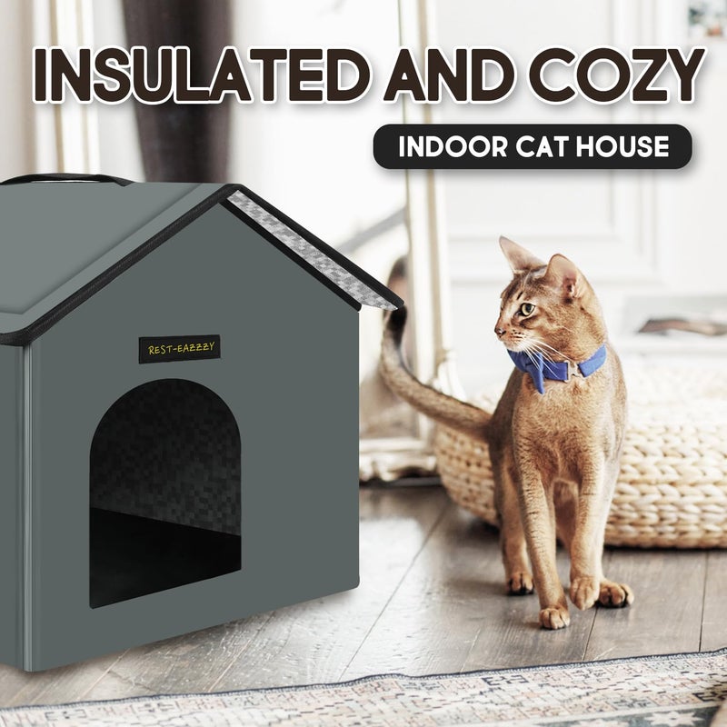 Rest-Eazzzy Cat House for Outdoor Cats, Weatherproof and Insulated Feral Cat House with Mat and Clip, Easy to Put Together, Selfwarming Cat Shelter for Winter(Grey, Waterproof House-S) - Image 5