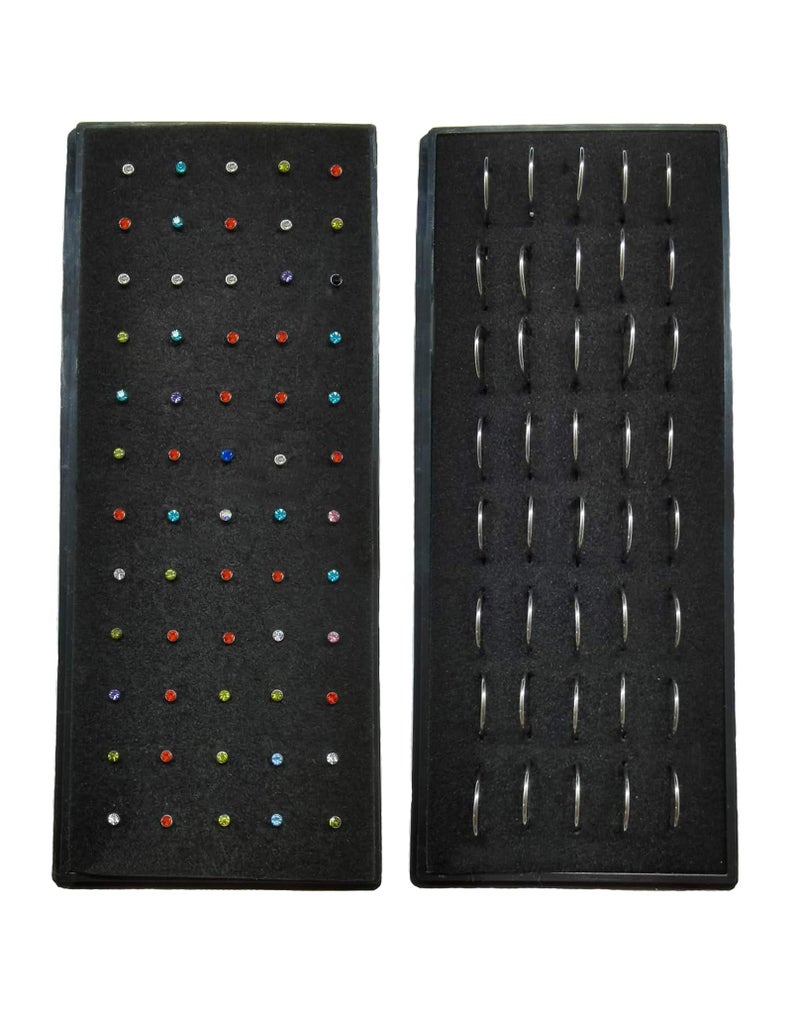 Tornito 100Pcs Stainless Steel Bone Nose Stud Hoop Nose Rings Set Multicolor Cubic Zirconia Body Nose Piercing Pin Jewelry 1.5mm 22G - Image 1