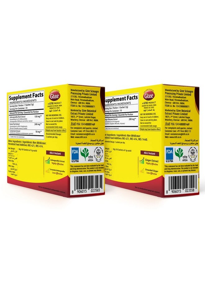 KILLI Ashwagandha | Ginger Instant Ayurvedic Extract, 2 Packs Of 10 Sachets  - Image 2