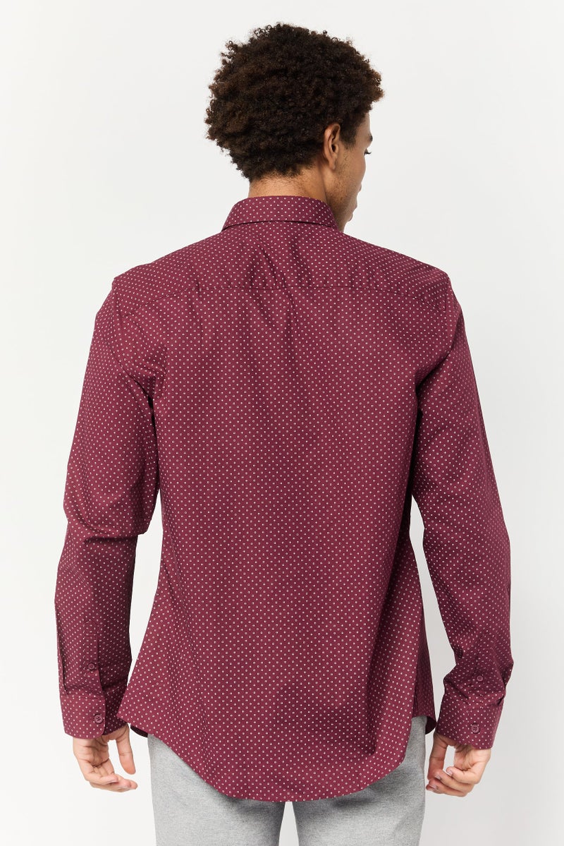 Celio قميص رجالي بأكمام طويلة بتصميم مطبوع نحيف، بورغندي - Image 4