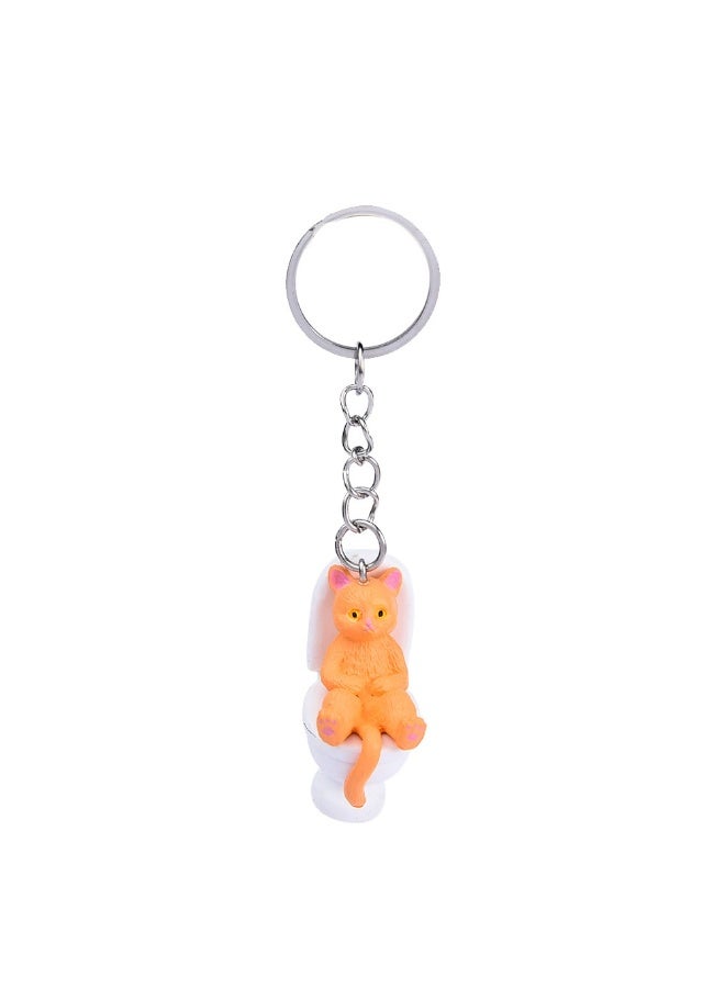 Creative Cartoon Toilet Cat Keychain Funny Toy Animal Key Ring for Women Men DIY Car Handbag Phone Case Pendant Accessories Gift-Color:A