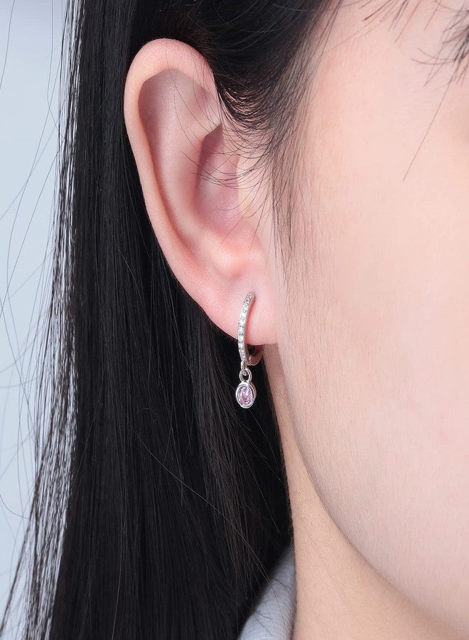CiNily Small Dangle Hoop Earrings for Women,14K White Gold Plated Mini Huggie Hoop Earrings Hypoallergenic Cute Pink Cubic Zirconia Hoops Dainty Diamond Drop Earrings Jewelry - Image 2