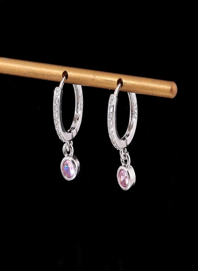 CiNily Small Dangle Hoop Earrings for Women,14K White Gold Plated Mini Huggie Hoop Earrings Hypoallergenic Cute Pink Cubic Zirconia Hoops Dainty Diamond Drop Earrings Jewelry - Image 4
