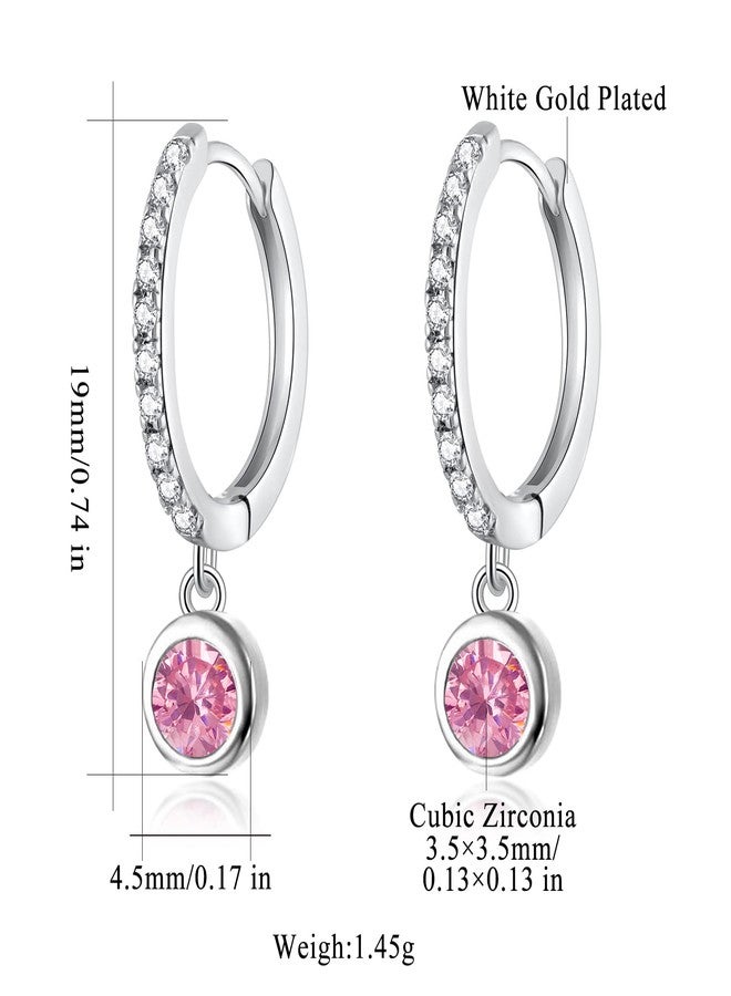CiNily Small Dangle Hoop Earrings for Women,14K White Gold Plated Mini Huggie Hoop Earrings Hypoallergenic Cute Pink Cubic Zirconia Hoops Dainty Diamond Drop Earrings Jewelry - Image 3
