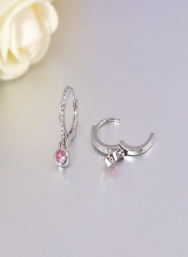 CiNily Small Dangle Hoop Earrings for Women,14K White Gold Plated Mini Huggie Hoop Earrings Hypoallergenic Cute Pink Cubic Zirconia Hoops Dainty Diamond Drop Earrings Jewelry - Image 5