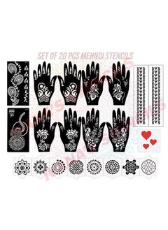 ivana's Set Of 20 Pcs Combo Pack, Reusable Mehandi Design Sticker Stencils For Both Hand | Mehandi Hand Designs | Quick And Easy To Use, For Girls, Women, Kids & Teen, D-2220  - Image 1