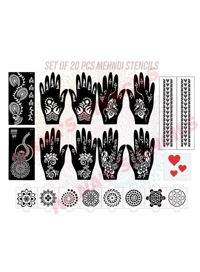 ivana's Set Of 20 Pcs Combo Pack, Reusable Mehandi Design Sticker Stencils For Both Hand | Mehandi Hand Designs | Quick And Easy To Use, For Girls, Women, Kids & Teen, D-2220 - Image 1