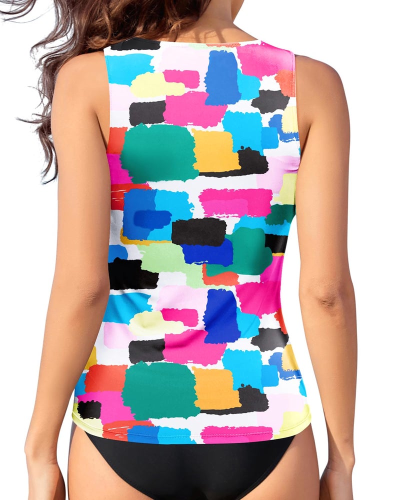 Daci Color Block Tankini Tops for Women High Neck Swim Top Tummy Control Bathing Suit Top Modest Swim Tank Top No Bottom L - Image 2