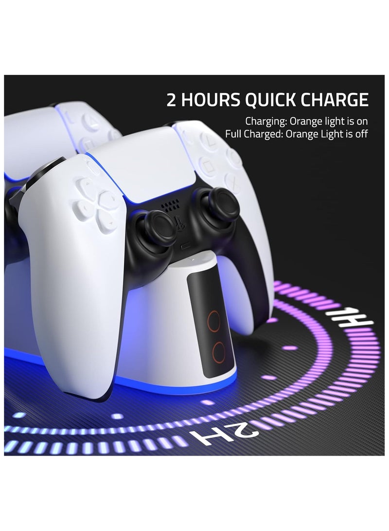 محطة شحن وحدة تحكم PS5 - محطة شحن لوحدة تحكم PlayStation 5 Dualsense/Edge مع إضاءة LED RGB وقاعدة شحن سريعة وحامل لجهاز التحكم عن بعد PS5/Slim/Pro - Image 3