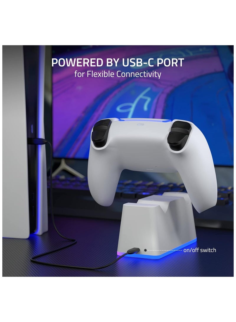 محطة شحن وحدة تحكم PS5 - محطة شحن لوحدة تحكم PlayStation 5 Dualsense/Edge مع إضاءة LED RGB وقاعدة شحن سريعة وحامل لجهاز التحكم عن بعد PS5/Slim/Pro - Image 5