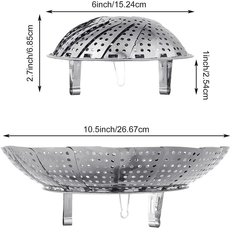 KERFORA Stainless Steel Steamer Retractable Metallic Stainless Steel Steamer Basket for VegetableInsert for Pots Pans Foldable Multipurpose Fruit Bowl Steamer SILVER 23 CM - Image 2