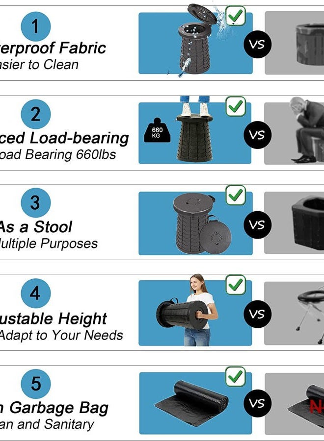LOCYOP Portable Toilet for Camping Portable Folding Toilet with Carry Bag, Retractable Travel Toilet Foldable Stool Camping Toilet for Adults Kids, Height Adjustable & Sturdy Capacity 880 Lbs - Image 3